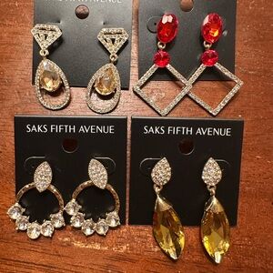 Saks Fifth Avenue Gold and Red Crystal Earring Collection